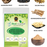 Desi Nushke Akarkara Root, Kaunch Beej, Salam Panja, Ashwagandha & Musli Safed Powder Combo (200gm) |Boost Power, Stamina, strength, Vitality