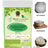 DESI NUSHKE Sat Ajwain, Peppermint & Kapoor Crystal (50 GM Each) Combo | 150 GM | Thymol (Ajwain ki Phool), Menthol & Camphor Crystal | Total Weight 150gm | 100% Pure & Natural | Aromatherapeutic I Plant-Derived | 5.29 Oz