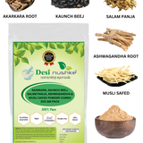 DESI NUSHKE Akarkara Root, Kaunch Beej, Salam Panja, Ashwagandha & Musli Safed Powder Combo | 200 GM | Boosts Power, Stamina, Strength, Vitality for Men | 7.05 Oz