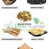 DESI NUSHKE Akarkara Root, Kaunch Beej, Salam Panja, Ashwagandha & Musli Safed Powder Combo | 200 GM | Boosts Power, Stamina, Strength, Vitality for Men | 7.05 Oz
